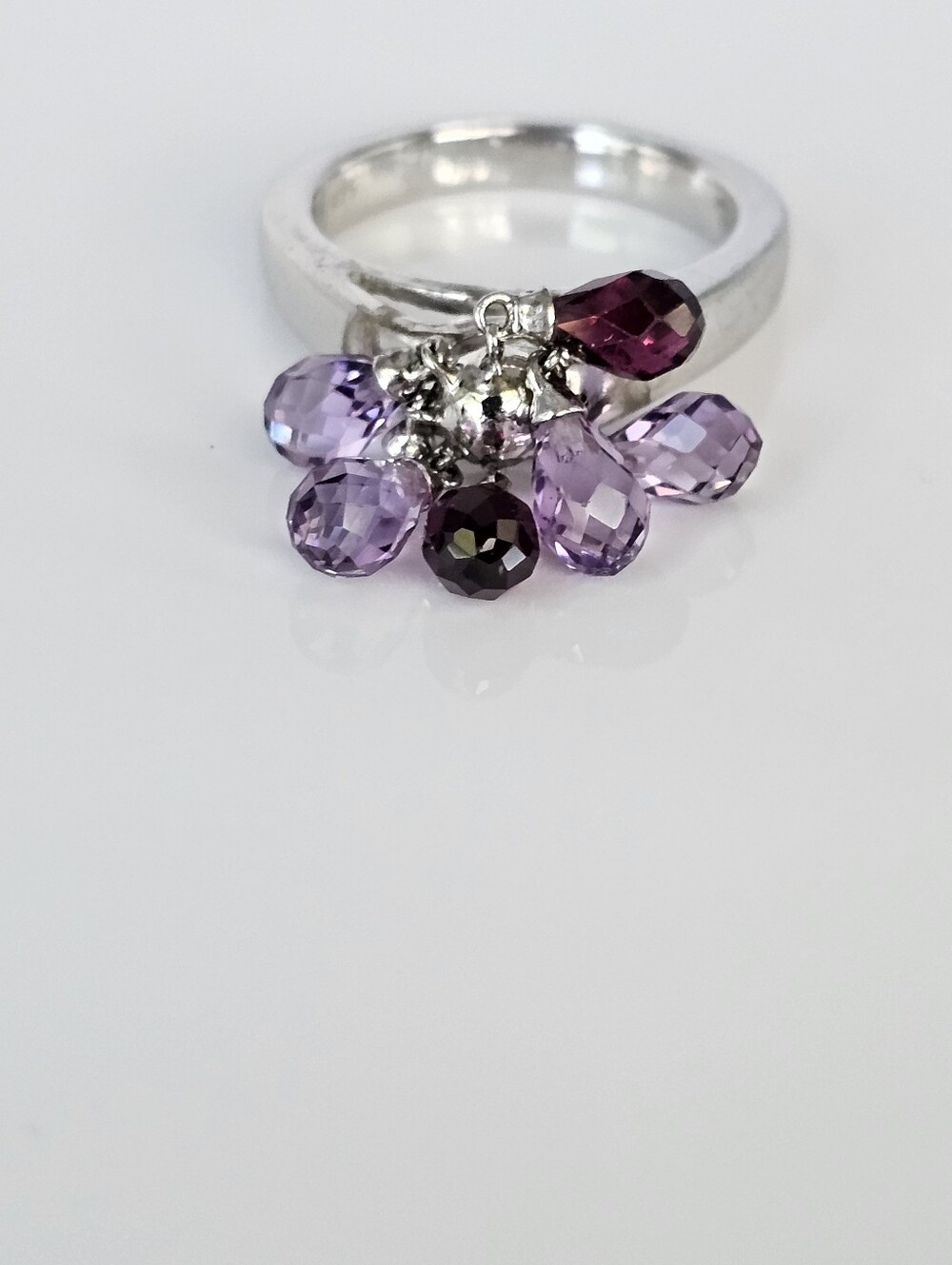 Genuine Cha Cha Amethyst & Rhodolite Garnet Sterling Silver Rhodium Ring Sz 7!Th